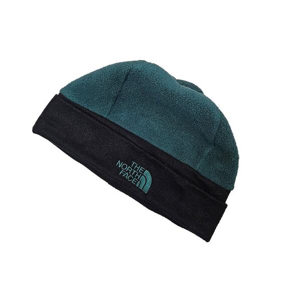 Vtg The North Face Beanie Hat USA Made Black Green Fleece Winter Cap 90s Cuff - Picture 2 of 10